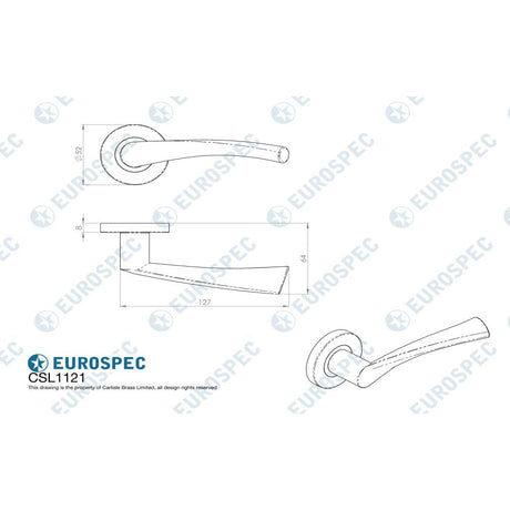 This image is a line drwaing of a Eurospec - Designer Lever on Sprung Rose - Satin Stainless Steel available to order from Trade Door Handles in Kendal
