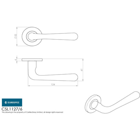 This image is a line drwaing of a Eurospec - Peninsula Lever on 6mm Slim Fit Sprung Rose - Satin Stainless Steel available to order from Trade Door Handles in Kendal