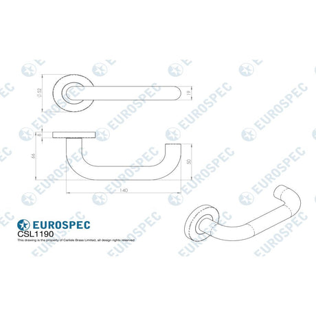 This image is a line drwaing of a Eurospec - Safety Lever on Sprung Rose - Satin Stainless Steel available to order from Trade Door Handles in Kendal