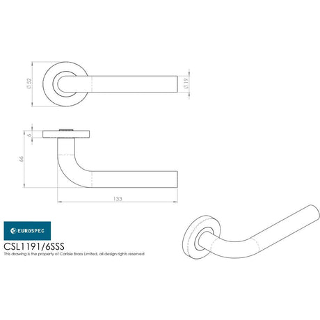 This image is a line drwaing of a Eurospec - Spira Lever on 6mm Slim Fit Sprung Rose - Satin Stainless Steel available to order from Trade Door Handles in Kendal