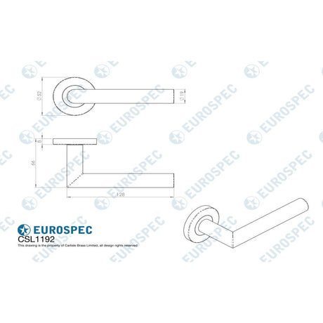 This image is a line drwaing of a Eurospec - Mitred Round Bar Lever on Sprung Rose - Satin Stainless Steel available to order from Trade Door Handles in Kendal