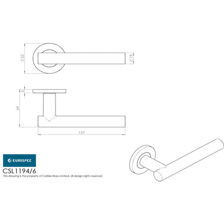 This image is a line drwaing of a Eurospec - Philadelphia Lever on 6mm Slim Fit Sprung Rose - Satin Stainless Stee available to order from Trade Door Handles in Kendal