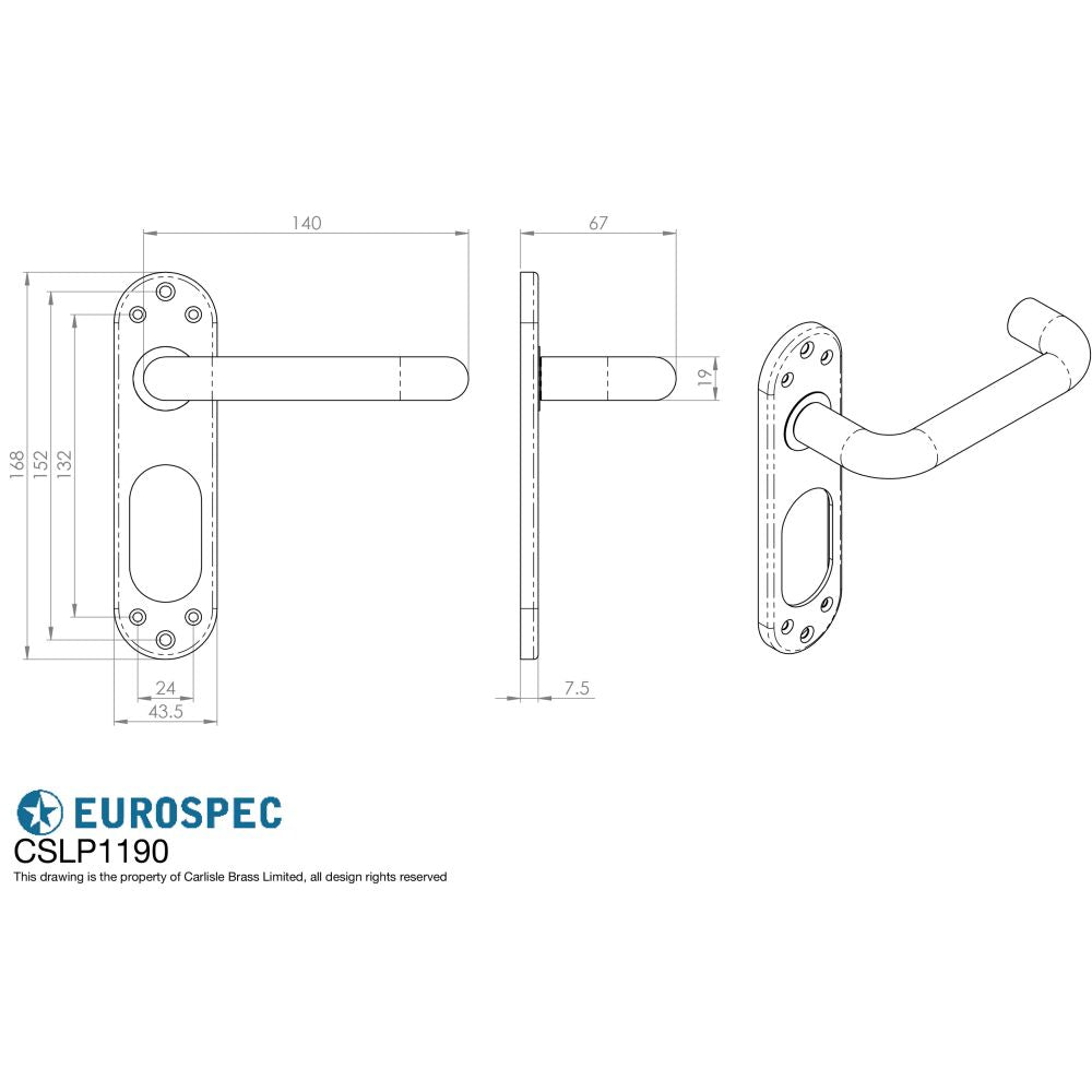This image is a line drwaing of a Eurospec - Safety Lever on Inner Backlate - Satin Stainless Steel available to order from Trade Door Handles in Kendal
