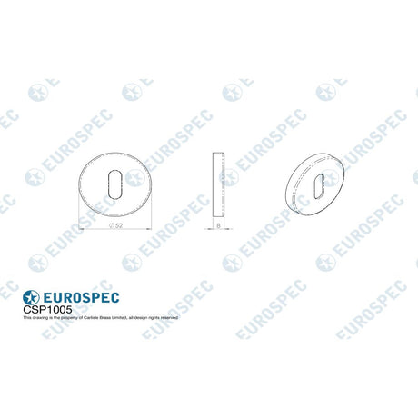 This image is a line drwaing of a Eurospec - Standard Lock Escutcheon - Satin Stainless Steel available to order from Trade Door Handles in Kendal