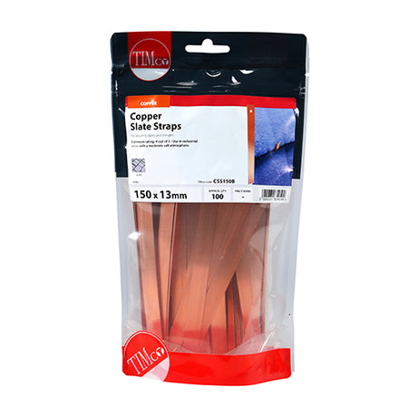 This is an image showing TIMCO Slate Straps - Copper - 150 x 13 - 100 Pieces TIMbag available from T.H Wiggans Ironmongery in Kendal, quick delivery at discounted prices.
