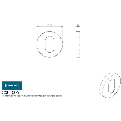 This image is a line drwaing of a Eurospec - Oval Profile Escutcheon - Satin Stainless Steel available to order from Trade Door Handles in Kendal
