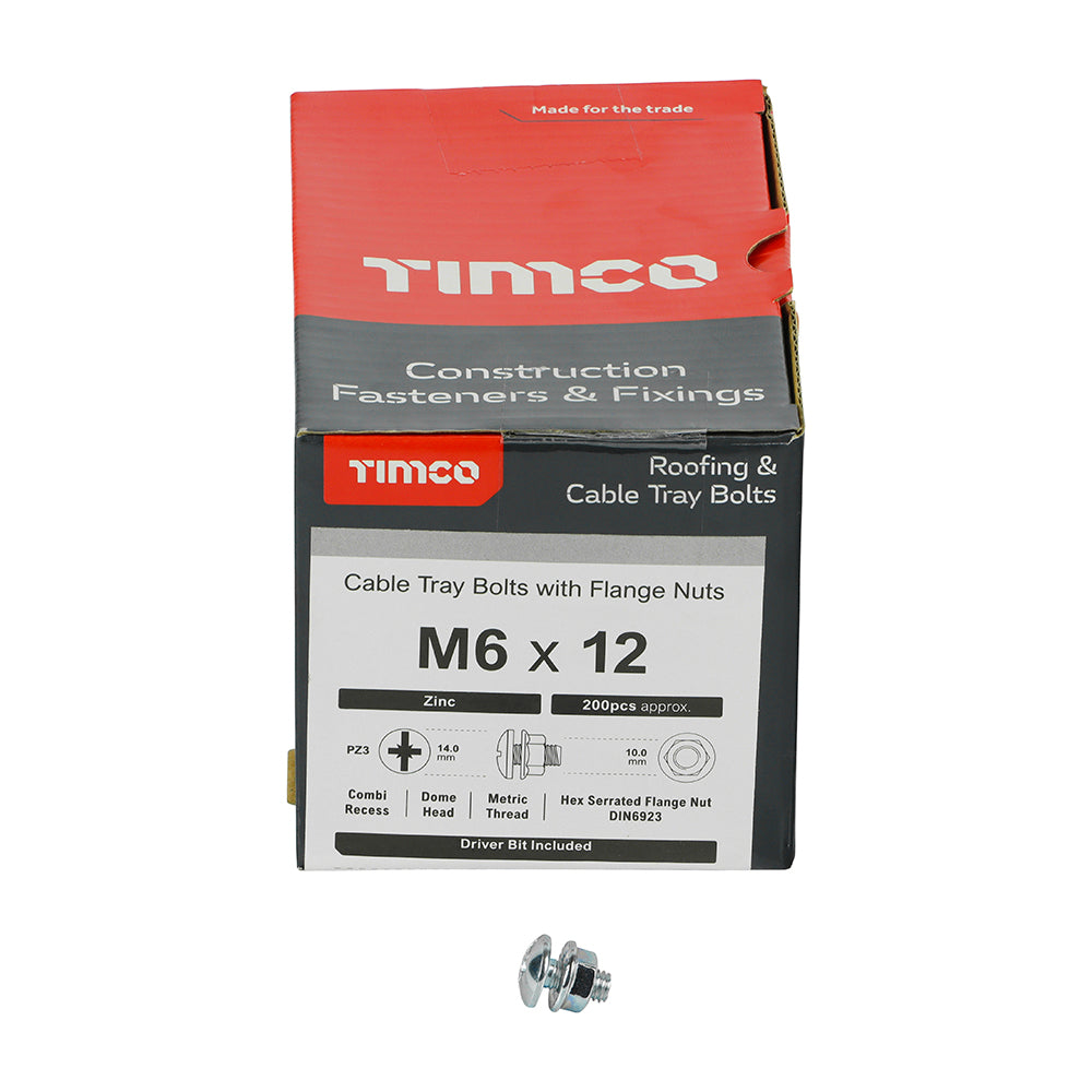 This is an image showing TIMCO Cable Tray Bolts with Flange Nuts - Zinc - M6 x 12 - 200 Pieces Box available from T.H Wiggans Ironmongery in Kendal, quick delivery at discounted prices.