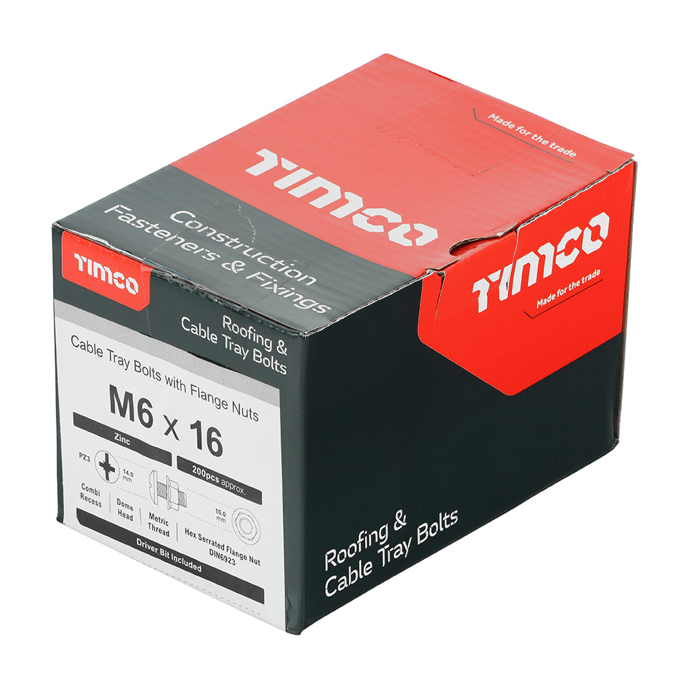 This is an image showing TIMCO Cable Tray Bolts with Flange Nuts - Zinc - M6 x 16 - 200 Pieces Box available from T.H Wiggans Ironmongery in Kendal, quick delivery at discounted prices.