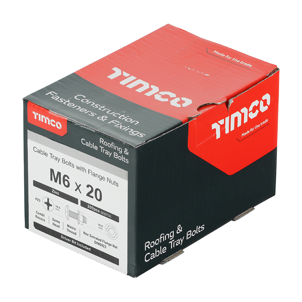 This is an image showing TIMCO Cable Tray Bolts with Flange Nuts - Zinc - M6 x 20 - 200 Pieces Box available from T.H Wiggans Ironmongery in Kendal, quick delivery at discounted prices.