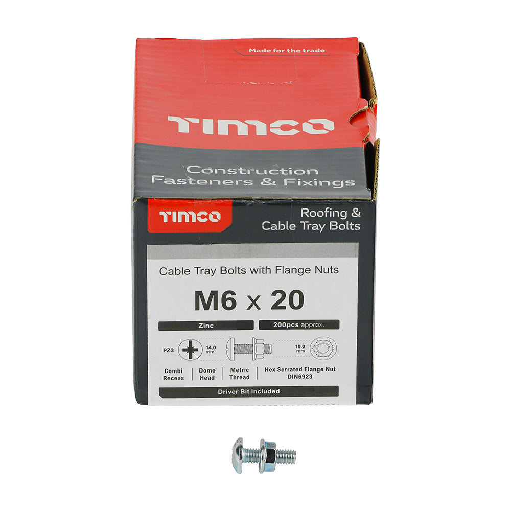 This is an image showing TIMCO Cable Tray Bolts with Flange Nuts - Zinc - M6 x 20 - 200 Pieces Box available from T.H Wiggans Ironmongery in Kendal, quick delivery at discounted prices.