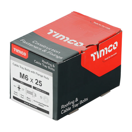 This is an image showing TIMCO Cable Tray Bolts with Flange Nuts - Zinc - M6 x 25 - 200 Pieces Box available from T.H Wiggans Ironmongery in Kendal, quick delivery at discounted prices.