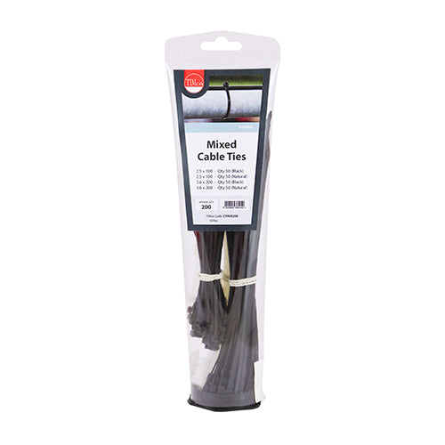 This is an image showing TIMCO Cable Ties - Mixed - Black & Natural - Mixed 200pcs - 200 Pieces Tube available from T.H Wiggans Ironmongery in Kendal, quick delivery at discounted prices.