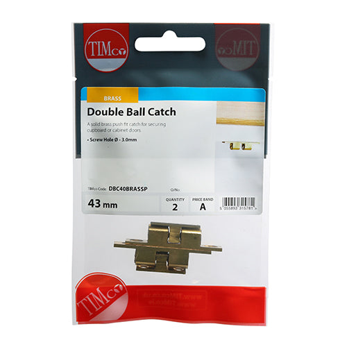 This is an image showing TIMCO Double Ball Catches - Electro Brass - 43mm - 2 Pieces TIMpac available from T.H Wiggans Ironmongery in Kendal, quick delivery at discounted prices.