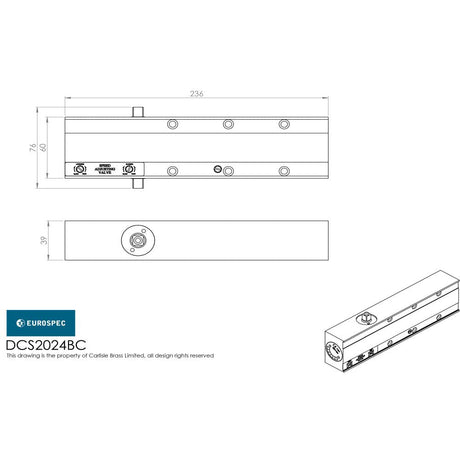 This image is a line drwaing of a Eurospec - Medium Frequency Overhead Door Closer Variable Power Size 2-4 - Silve available to order from Trade Door Handles in Kendal