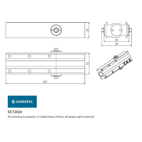 This image is a line drwaing of a Eurospec - Overhead Door Closer Variable Power Size 2-4 - Silver available to order from Trade Door Handles in Kendal