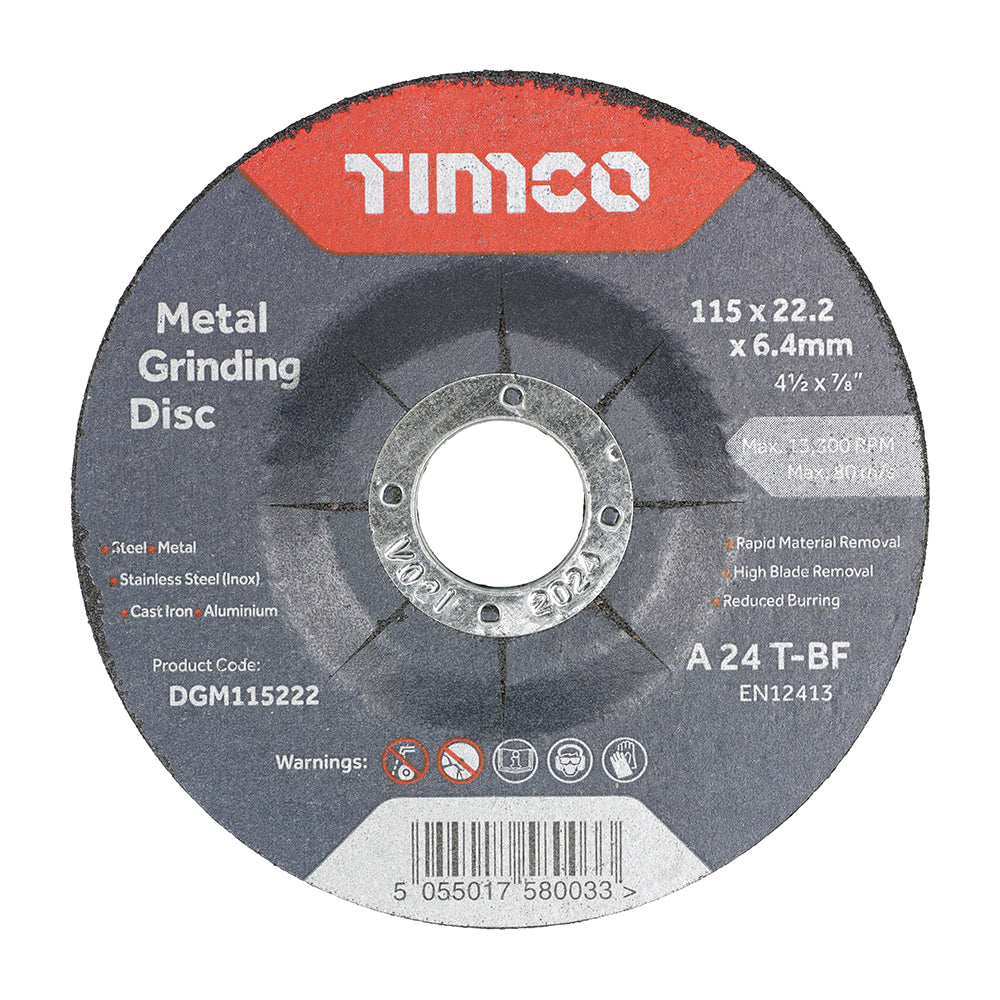 This is an image showing TIMCO Bonded Abrasive Disc - For Grinding - 115 x 22.2 x 6.4 - 25 Pieces Box available from T.H Wiggans Ironmongery in Kendal, quick delivery at discounted prices.