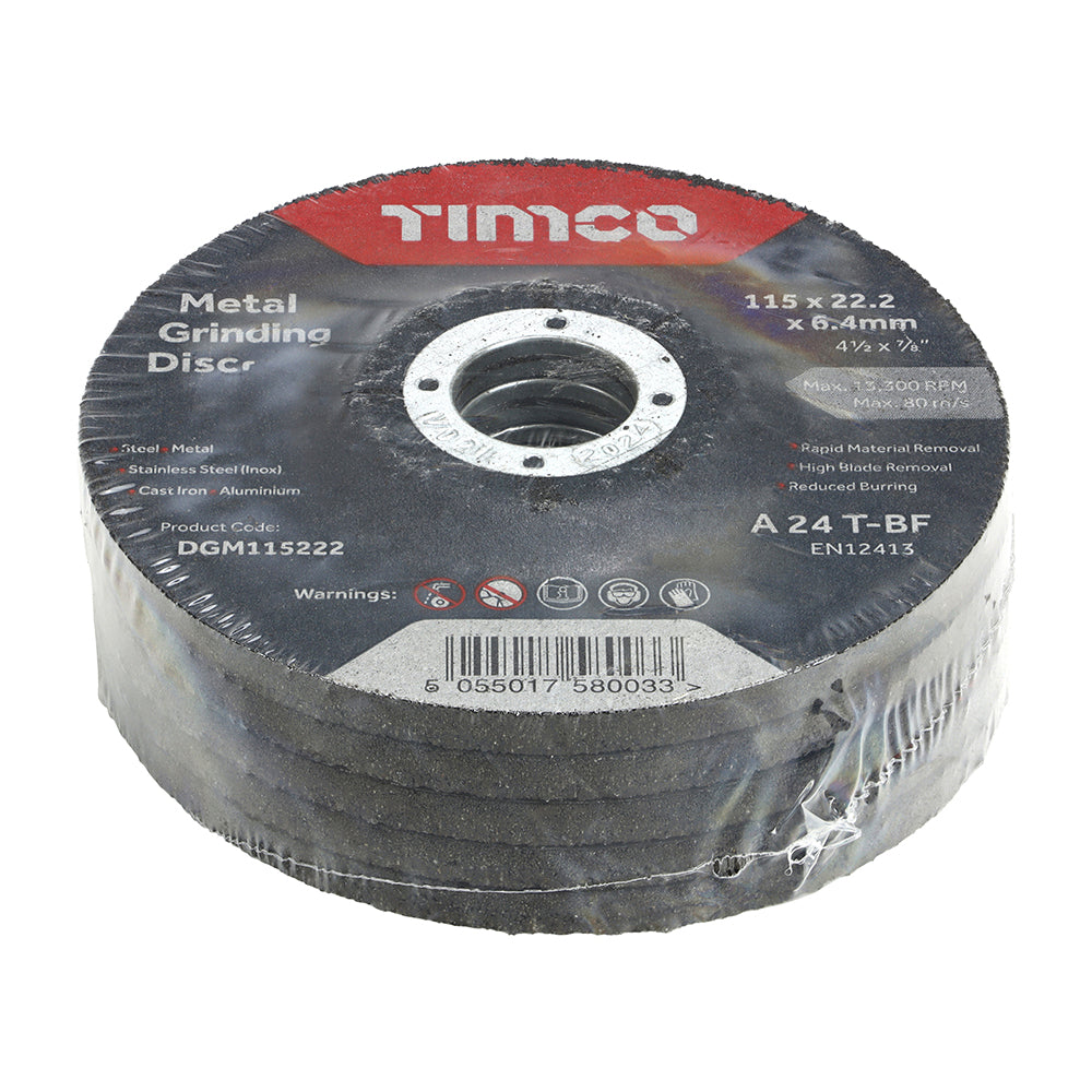 This is an image showing TIMCO Bonded Abrasive Disc - For Grinding - 115 x 22.2 x 6.4 - 25 Pieces Box available from T.H Wiggans Ironmongery in Kendal, quick delivery at discounted prices.