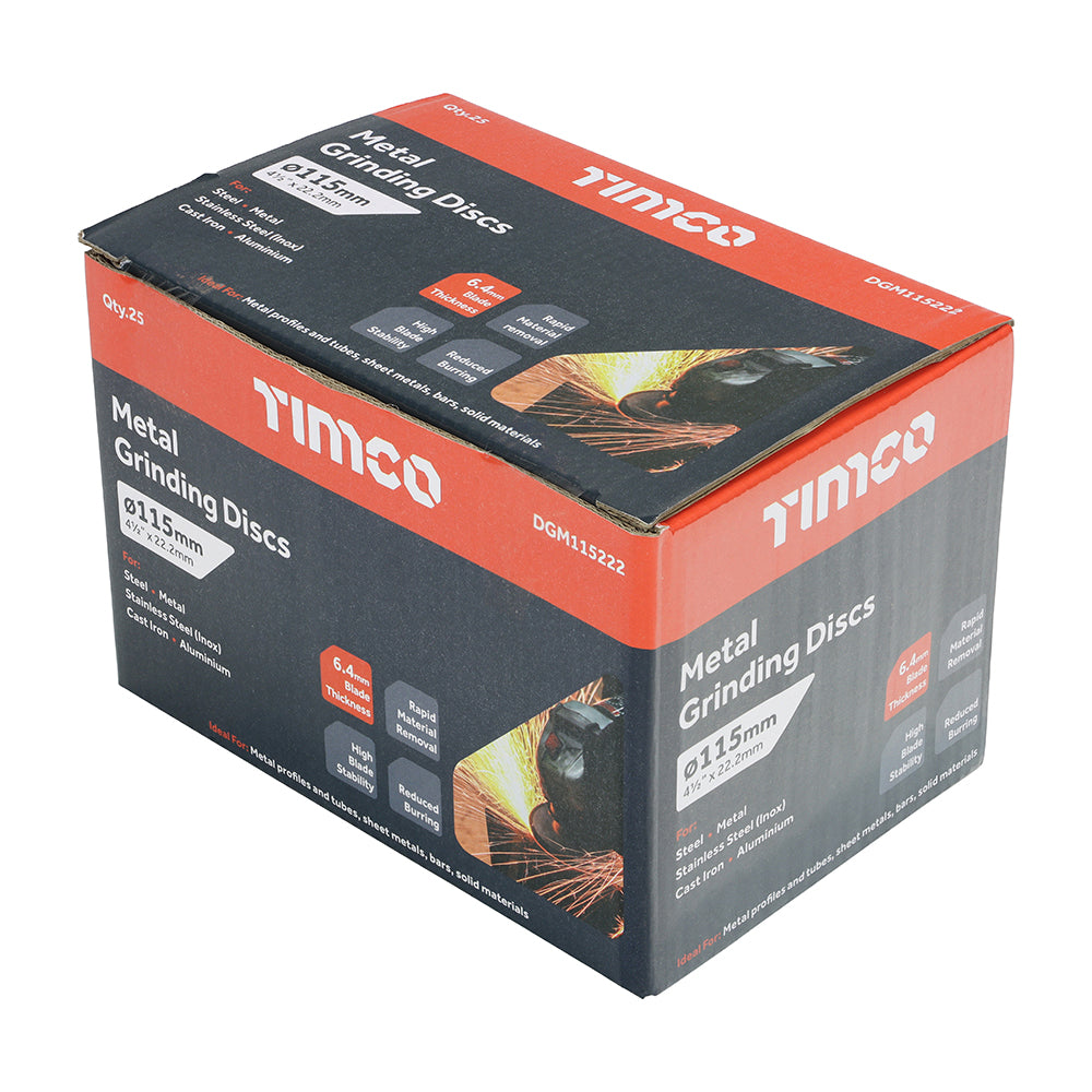 This is an image showing TIMCO Bonded Abrasive Disc - For Grinding - 115 x 22.2 x 6.4 - 25 Pieces Box available from T.H Wiggans Ironmongery in Kendal, quick delivery at discounted prices.