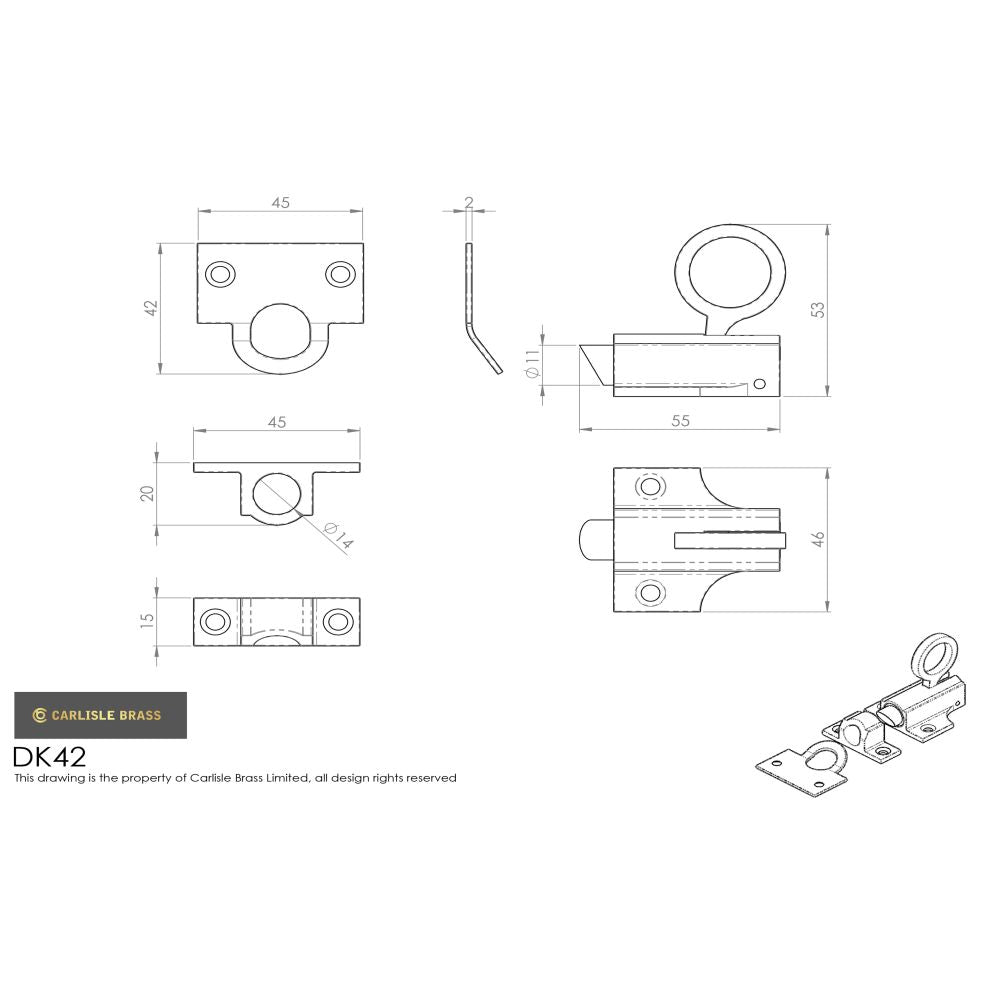 This image is a line drwaing of a Carlisle Brass - Fan Light Catch - Satin Chrome available to order from T.H Wiggans Architectural Ironmongery in Kendal in Kendal
