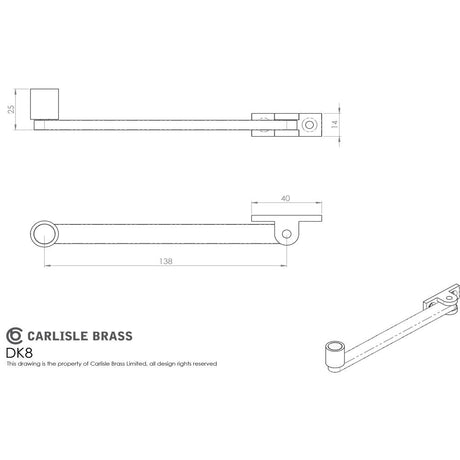 This image is a line drwaing of a Carlisle Brass - Roller Arm Stay - Satin Chrome available to order from T.H Wiggans Architectural Ironmongery in Kendal in Kendal