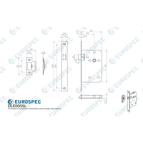 This image is a line drwaing of a Eurospec - Din Latch - Satin Stainless Steel available to order from T.H Wiggans Architectural Ironmongery in Kendal