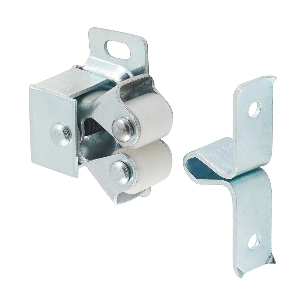 This is an image showing TIMCO Double Roller Catches - Zinc - 28 x 32 x 1 - 2 Pieces TIMpac available from T.H Wiggans Ironmongery in Kendal, quick delivery at discounted prices.