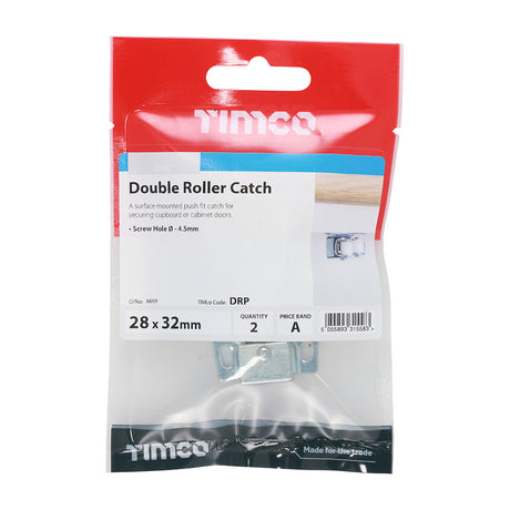 This is an image showing TIMCO Double Roller Catches - Zinc - 28 x 32 x 1 - 2 Pieces TIMpac available from T.H Wiggans Ironmongery in Kendal, quick delivery at discounted prices.