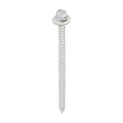 This is an image showing TIMCO Metal Construction Thin Sheet Metal to Timber Screws - Hex - EPDM Washer - Slash Point - Exterior - Silver Organic - 6.3 x 100 - 100 Pieces Box available from T.H Wiggans Ironmongery in Kendal, quick delivery at discounted prices.