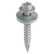 This is an image showing TIMCO Metal Construction Thin Sheet Metal to Timber Screws - Hex - EPDM Washer - Slash Point - Exterior - Silver Organic - 6.3 x 45 - 90 Pieces TIMbag available from T.H Wiggans Ironmongery in Kendal, quick delivery at discounted prices.