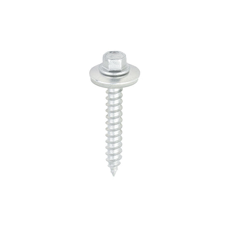This is an image showing TIMCO Metal Construction Thin Sheet Metal to Timber Screws - Hex - EPDM Washer - Slash Point - Exterior - Silver Organic - 6.3 x 45 - 100 Pieces Box available from T.H Wiggans Ironmongery in Kendal, quick delivery at discounted prices.