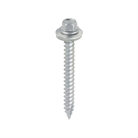 This is an image showing TIMCO Metal Construction Thin Sheet Metal to Timber Screws - Hex - EPDM Washer - Slash Point - Exterior - Silver Organic - 6.3 x 60 - 100 Pieces Box available from T.H Wiggans Ironmongery in Kendal, quick delivery at discounted prices.