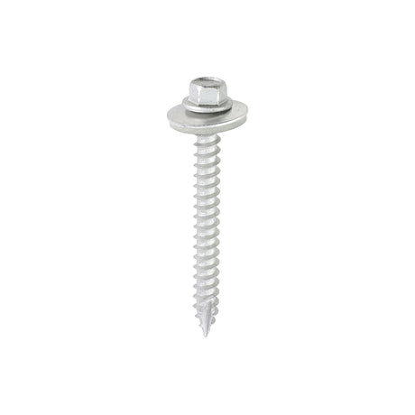 This is an image showing TIMCO Metal Construction Thin Sheet Metal to Timber Screws - Hex - EPDM Washer - Slash Point - Exterior - Silver Organic - 6.3 x 60 - 100 Pieces Box available from T.H Wiggans Ironmongery in Kendal, quick delivery at discounted prices.