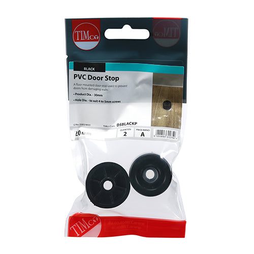 This is an image showing TIMCO PVC Door Stops - Black - 32 x 21 - 2 Pieces TIMpac available from T.H Wiggans Ironmongery in Kendal, quick delivery at discounted prices.