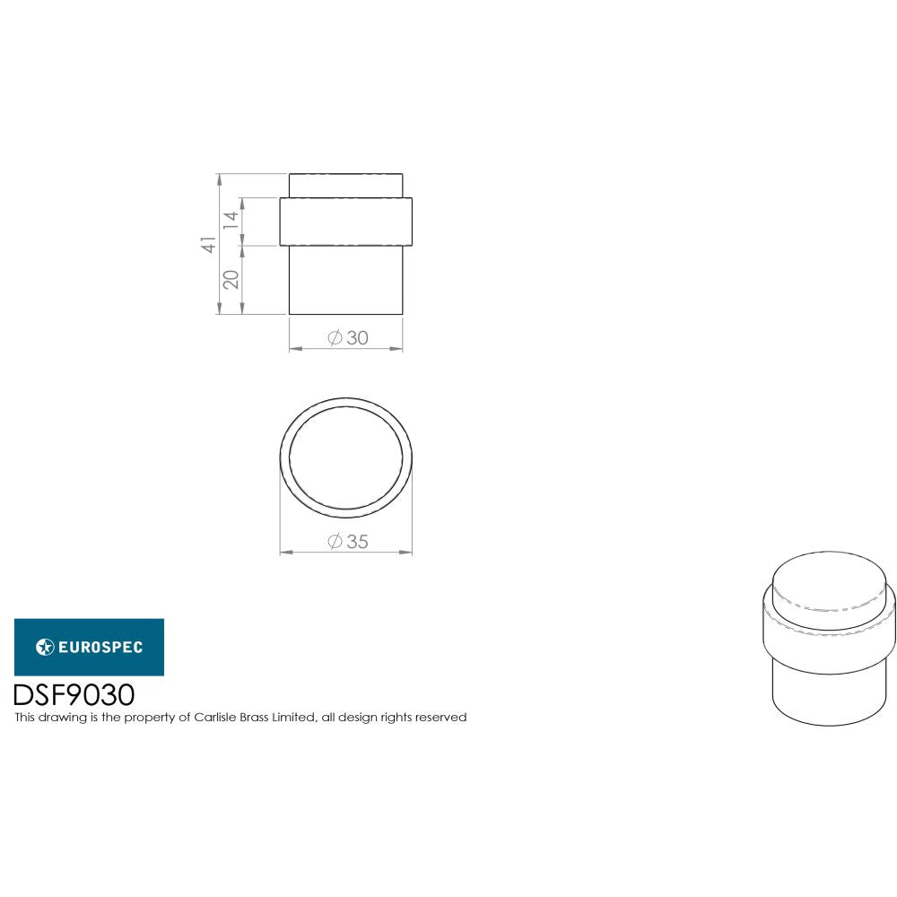 This image is a line drwaing of a Eurospec - Floor Mounted Pedestal Door Stop - Satin Anodised Aluminium available to order from Trade Door Handles in Kendal