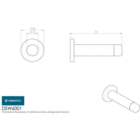 This image is a line drwaing of a Eurospec - Skirting Mounted Door stop - Polished Anodised Aluminium available to order from Trade Door Handles in Kendal