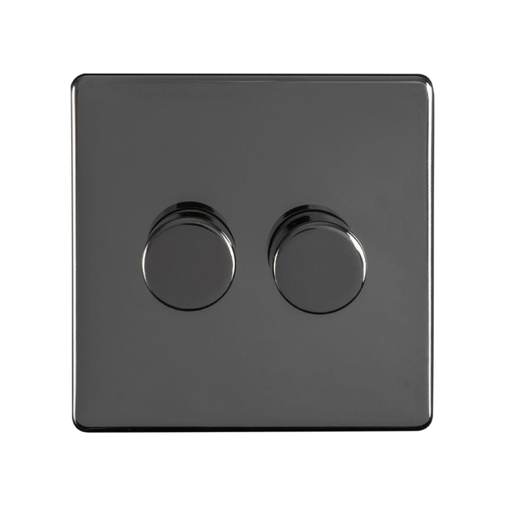This is an image showing Eurolite Concealed 6mm 2 Gang Dimmer - Black Nickel (With Black Trim) ecbn2dled available to order from T.H. Wiggans Ironmongery in Kendal, quick delivery and discounted prices.