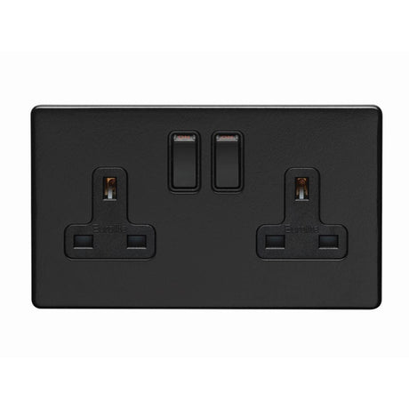 This is an image showing Eurolite Concealed 3mm 2 Gang Socket - Matt Black (With Black Trim) ecmb2sob available to order from T.H. Wiggans Ironmongery in Kendal, quick delivery and discounted prices.