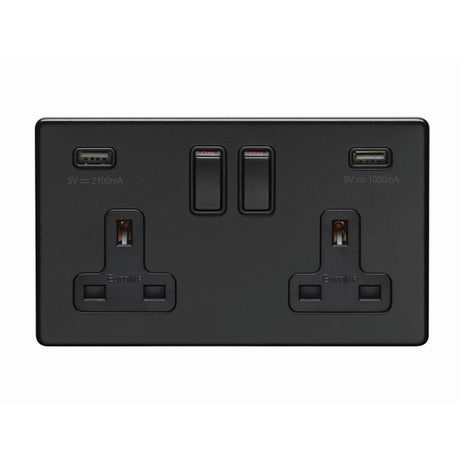 This is an image showing Eurolite Concealed 3mm 2 Gang USB Socket - Matt Black (With Black Trim) ecmb2usbb available to order from T.H. Wiggans Ironmongery in Kendal, quick delivery and discounted prices.