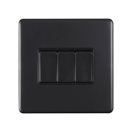 This is an image showing Eurolite Concealed 3mm 3 Gang Switch - Matt Black (With Black Trim) ecmb3swb available to order from T.H. Wiggans Ironmongery in Kendal, quick delivery and discounted prices.