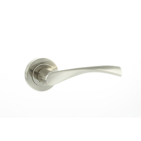 This is an image of Eco Aqua Aluminium Lever on Round Rose - Satin Nickel/Polished Nickel available to order from T.H Wiggans Architectural Ironmongery in Kendal, quick delivery and discounted prices.