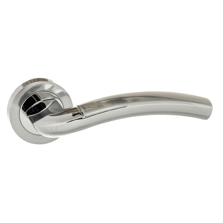 This is an image of Eco Crest Aluminium Lever on Round Rose - Satin Chrome/Polished Chrome available to order from T.H Wiggans Architectural Ironmongery in Kendal, quick delivery and discounted prices.