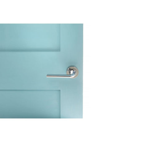 This is an image of Eco Surf Aluminium Lever on Round Rose - Polished Chrome available to order from Trade Door Handles.