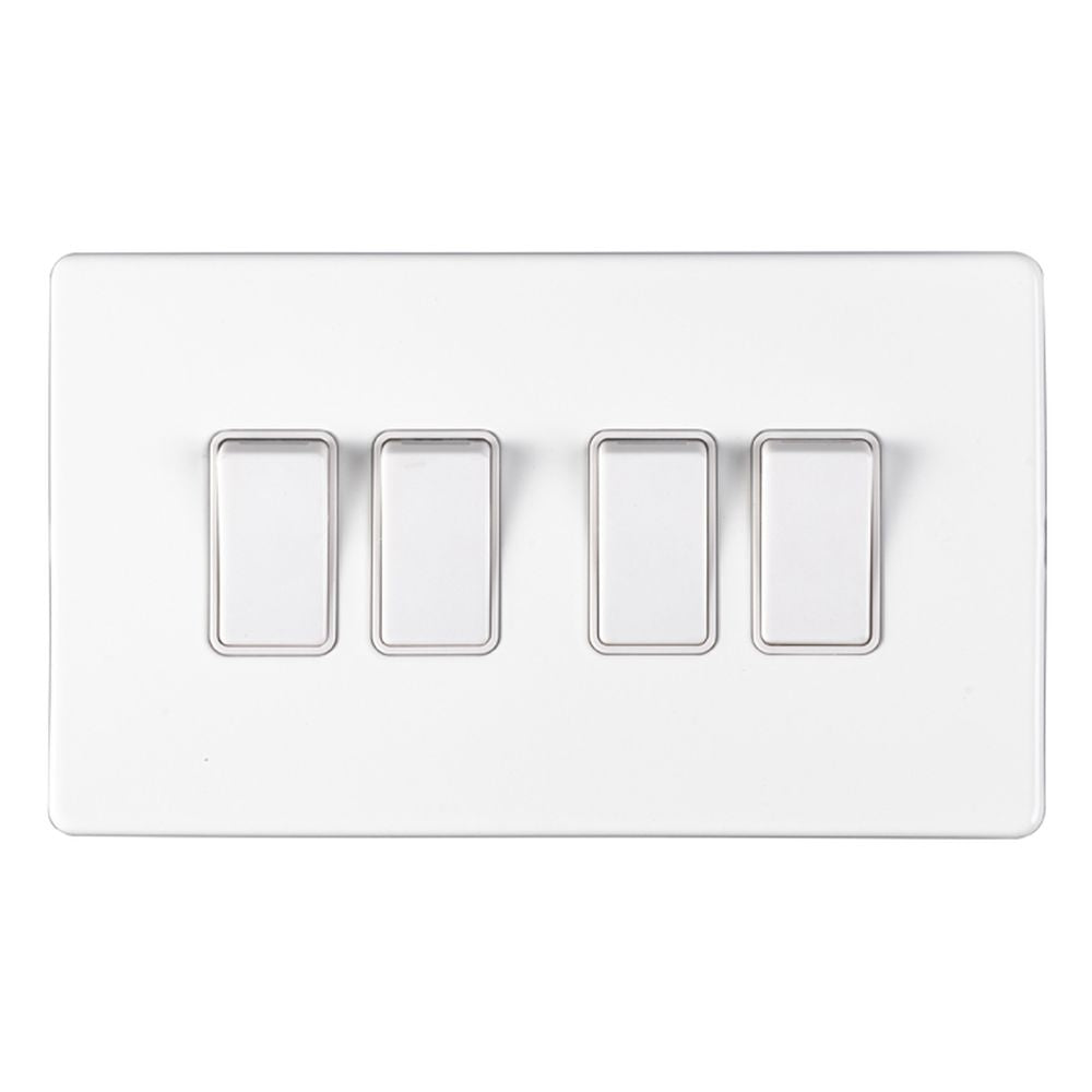 This is an image showing Eurolite Concealed 3mm 4 Gang Switch - White (With White Trim) ecw4sww available to order from T.H. Wiggans Ironmongery in Kendal, quick delivery and discounted prices.