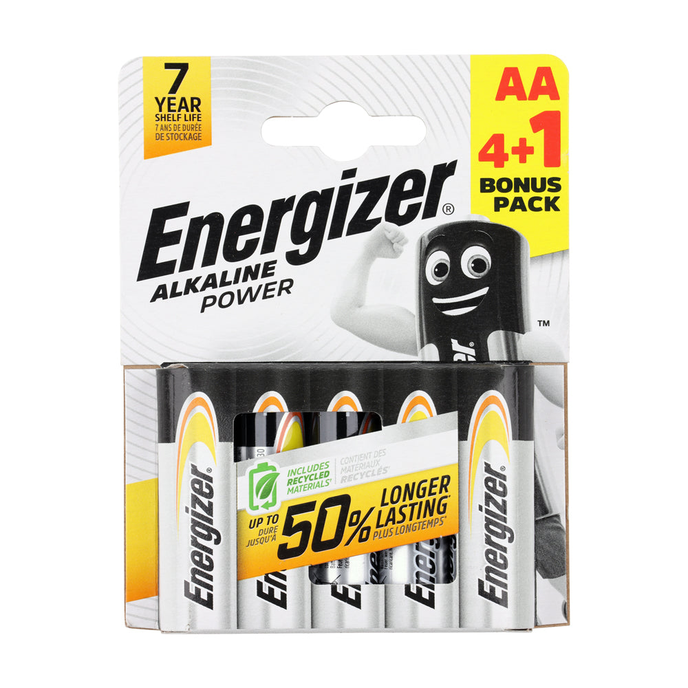 This is an image showing TIMCO Energizer Alkaline Power Battery - AA - 5 Pieces Pack available from T.H Wiggans Ironmongery in Kendal, quick delivery at discounted prices.