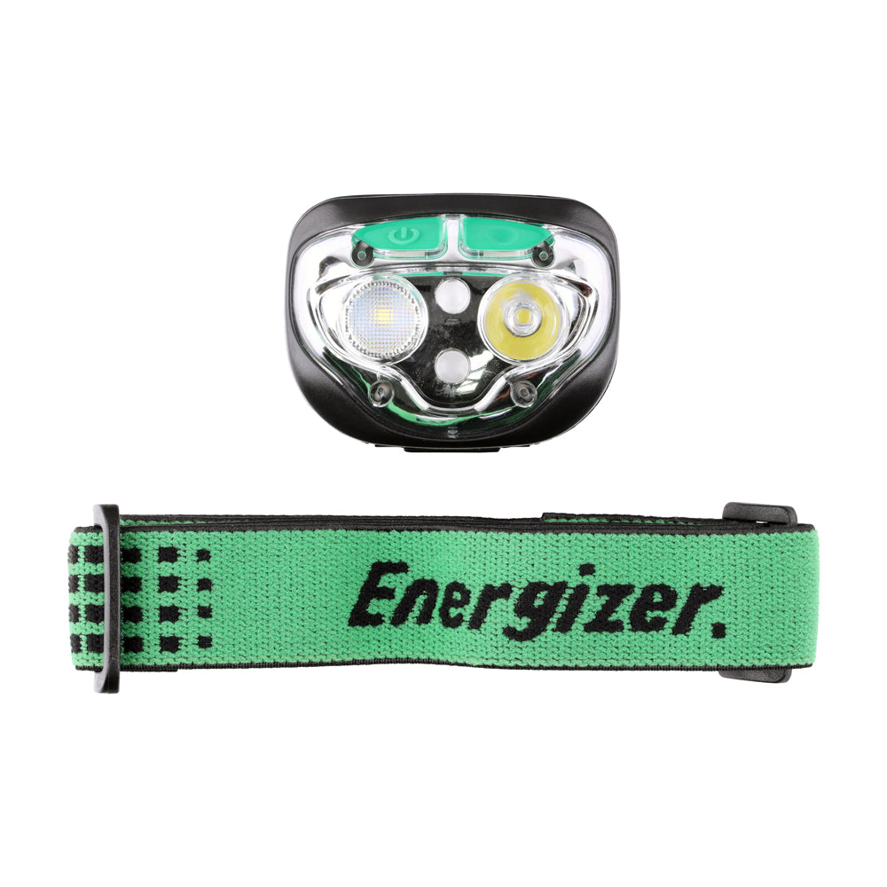 This is an image showing TIMCO Energizer® LED Vision Ultra Rechargeable Headlamp - 400 Lumen - Green / 400 Lumen - 1 Each Backing Card available from T.H Wiggans Ironmongery in Kendal, quick delivery at discounted prices.