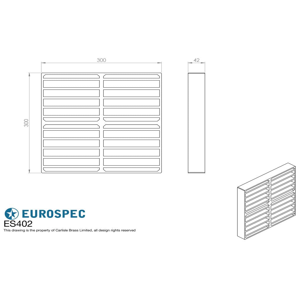 This image is a line drwaing of a Eurospec - Intumescent Air Transfer Vent Grille 300 x 300mm - Silver available to order from T.H Wiggans Architectural Ironmongery in Kendal in Kendal