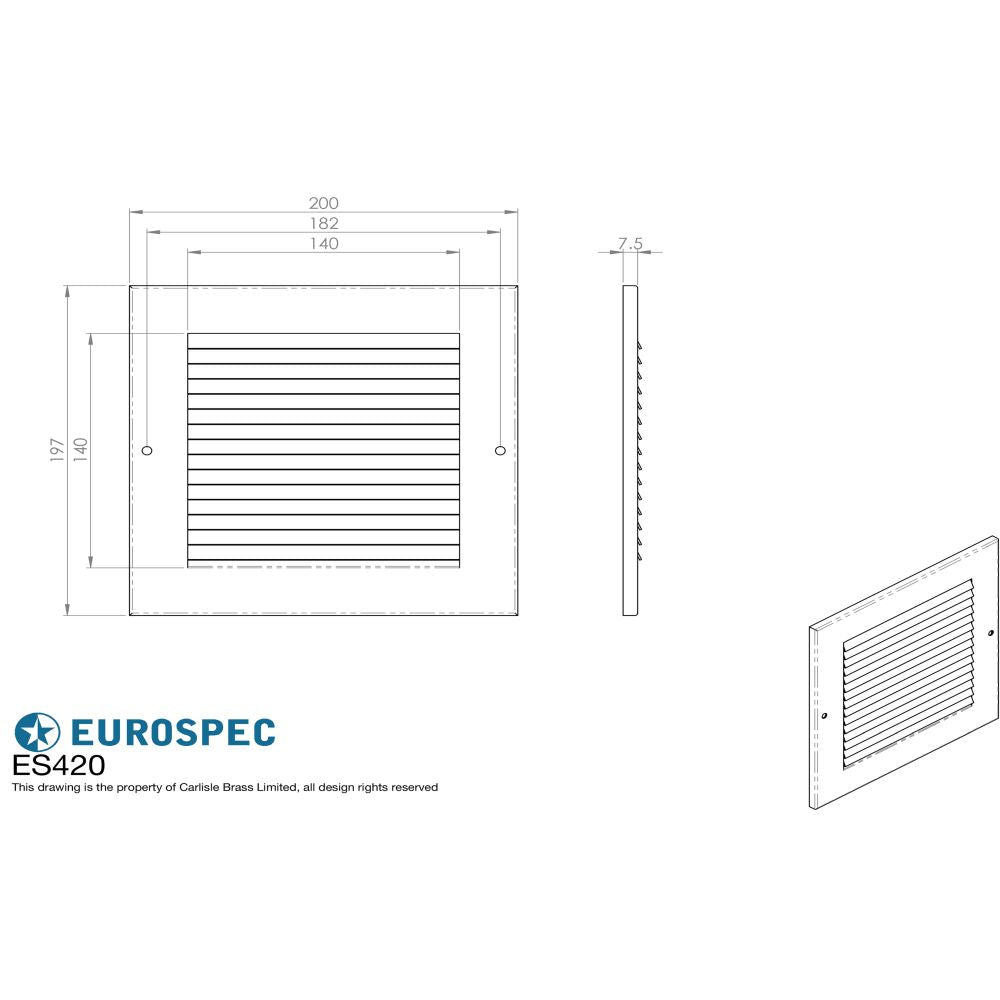 This image is a line drwaing of a Eurospec - Louvre Grille Face Plate Cover 200 x 197mm - Silver available to order from Trade Door Handles in Kendal
