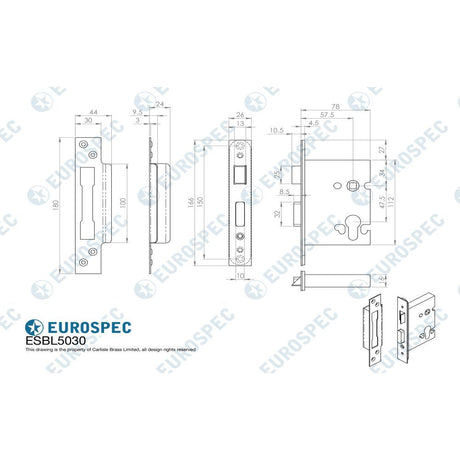 This image is a line drwaing of a Eurospec - Euro Profile High Security Cylinder Sashlock available to order from T.H Wiggans Architectural Ironmongery in Kendal