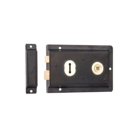 This is an image of Spira Brass - Iron Rim Lock - Fluted EXB Black available to order from T.H Wiggans Architectural Ironmongery in Kendal, quick delivery and discounted prices.