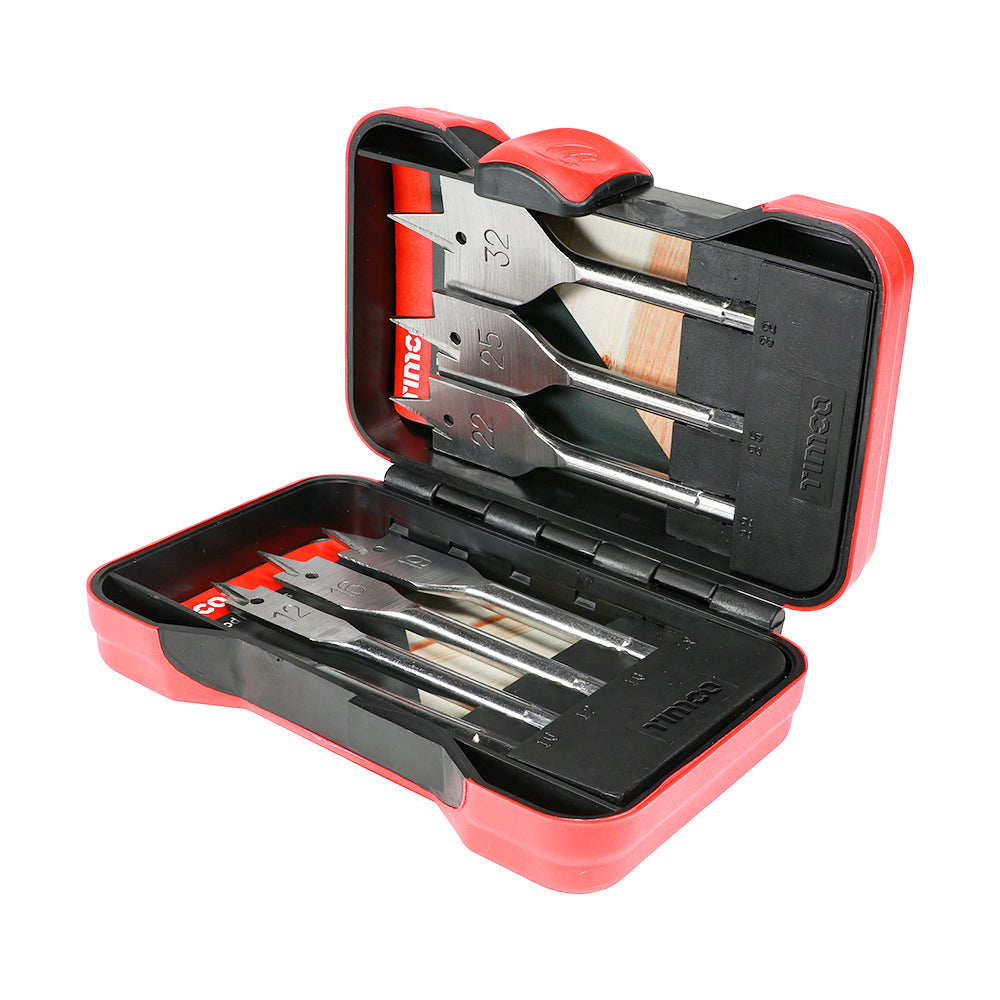 This is an image showing TIMCO Flat Wood Bit Set - 7pcs - 7 Pieces Case available from T.H Wiggans Ironmongery in Kendal, quick delivery at discounted prices.